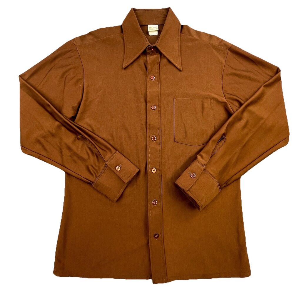Vintage Marcel of Paris 60s 70s Shirt Mens Medium Button Up Qiana Nylon Disco